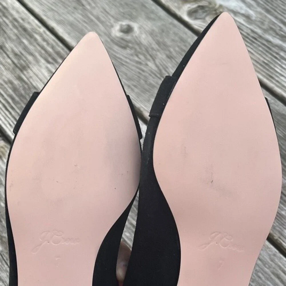 J.Crew Pointed Toe Suede Flats with Crystal Buckle Details in Black 7 NWOB